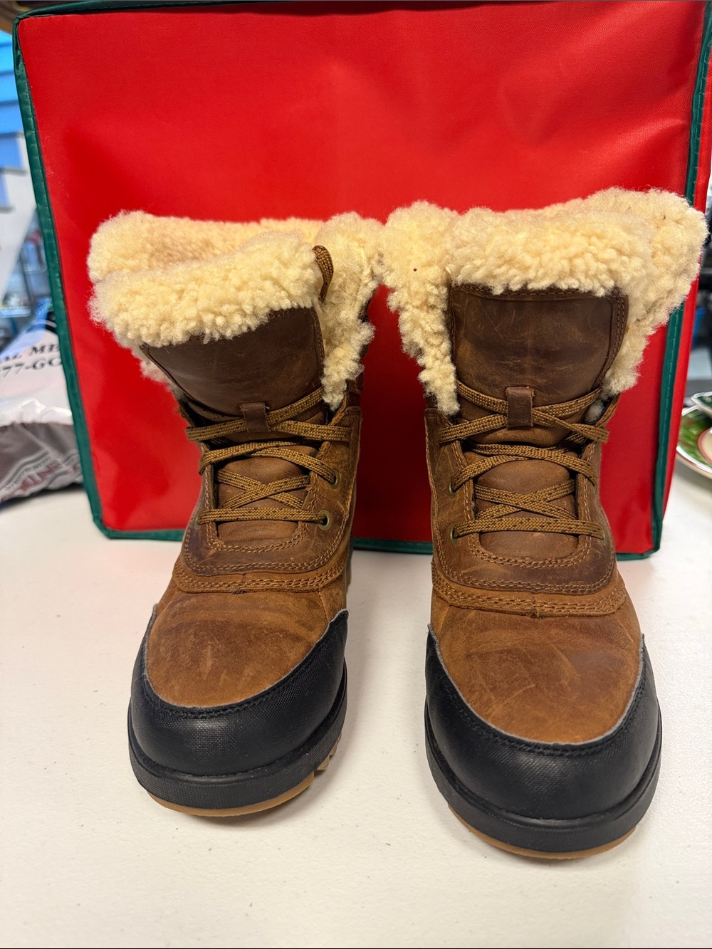 Sorel Brown Leather Winter Boots with Cream Shearling